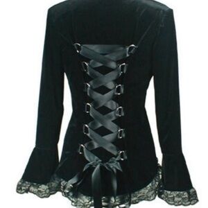 Vintage Black Velvet Goth Corset Back Lace Up Jacket Blazer Whimsigoth Witchy
